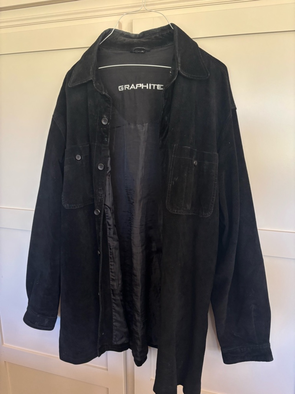 Vintage Black Suede Genuine Leather Button-Up Jacket